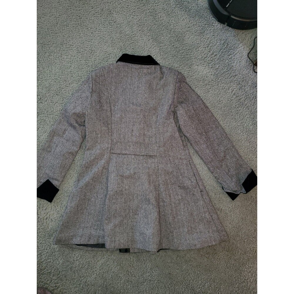 NorthStyle Herringbone Walking Coat Size M Gray Black Velvet Trim 3-Button... - Picture 9 of 16